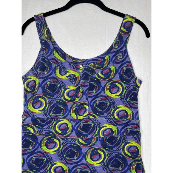 REI Dress Size Small Casual Stretch Blue Green Swirl Circles Artsy Tank Dress - Picture 2 of 8